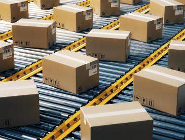 shipping boxes on conveyor belt