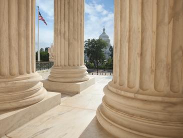 U.S. Capitol building as seen through columns.