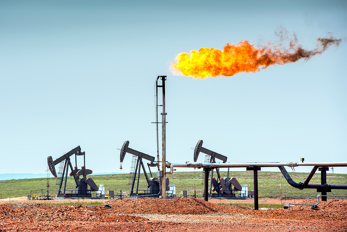 Flaring at a fossil fuel production facility.