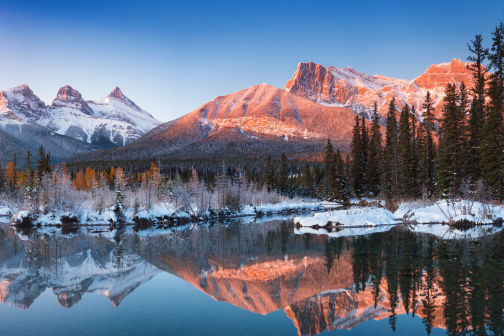 Snowy mountain lake